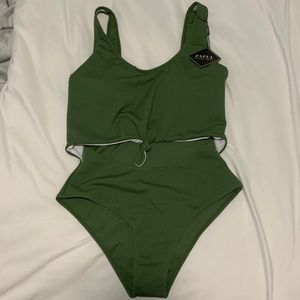 zaful ribbed knotted cut out swimsuit